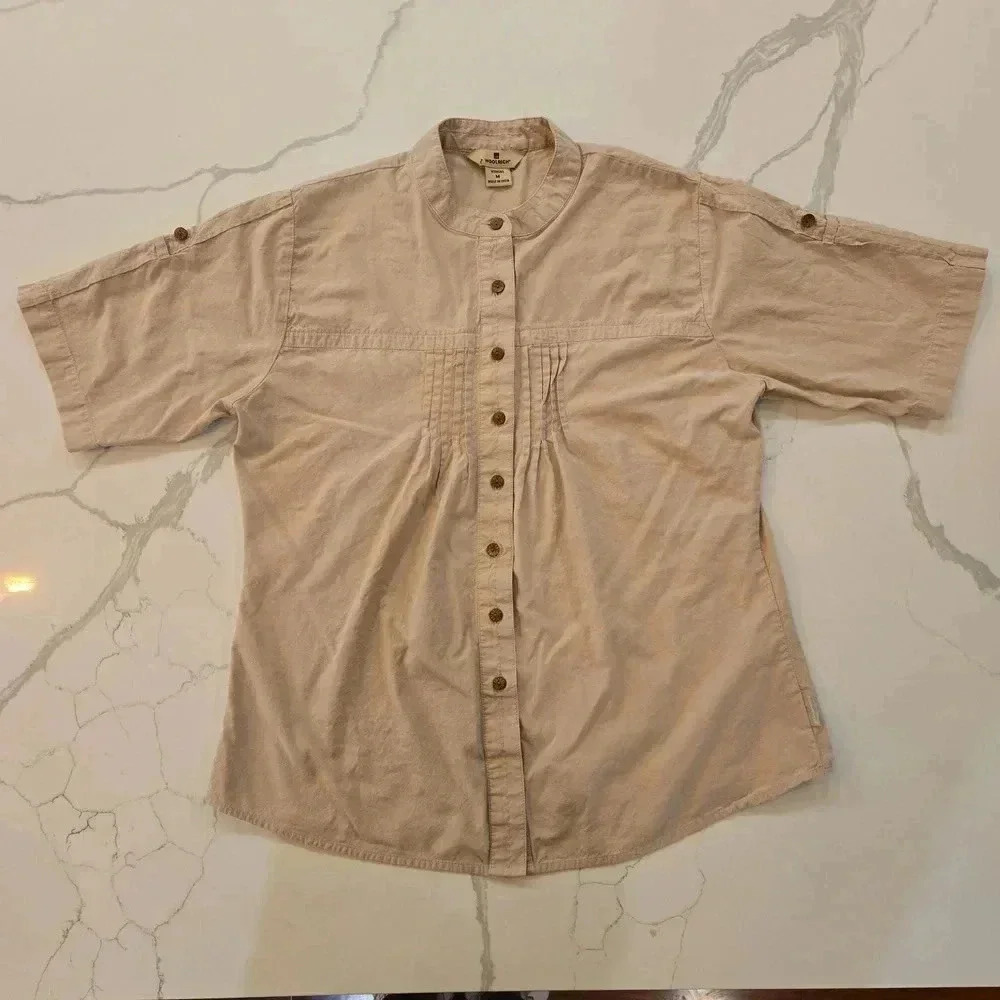 Woolrich Cotton Short Sleeve Button Down Cotton Shirt Brown Womens Size Medium